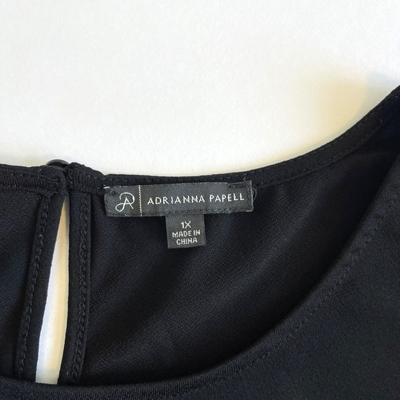 Adrianna Papell Blouse Top Womens Plus Size 1X Black Mesh Short Bell Sleeve - Picture 5 of 9